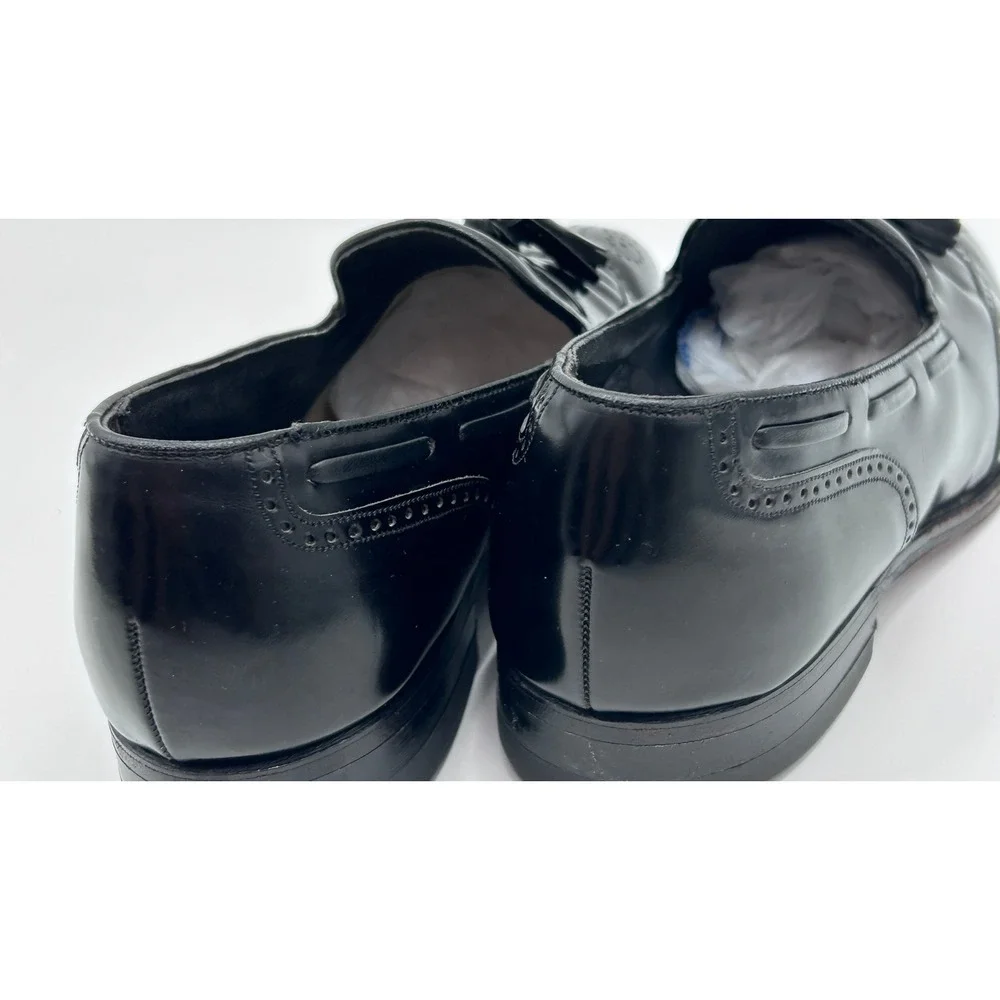 Vintage Black Leather Tassel Loafers Wingtip Slip On Dress Shoes Men's 9 E